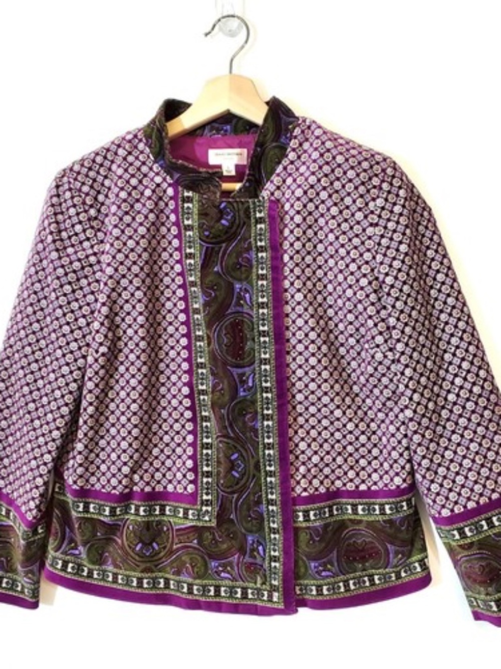Isaac Mizrahi Wmns LG Purple Green Paisley Velvet Blazer Jacket Coat for Target